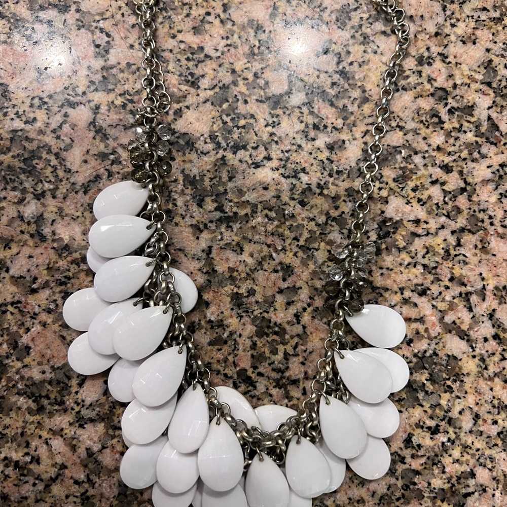 White Teardrop Statement Necklace